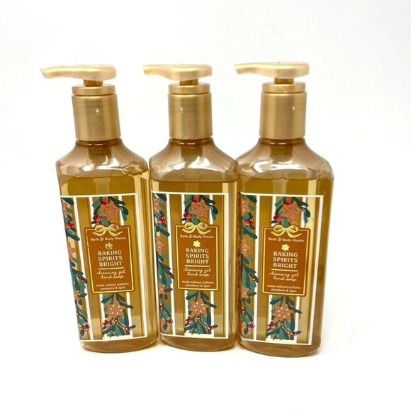 Bath & Body Works Baking Spirits Bright Cleansing Gel Hand Soap 8 Fl Oz x 3 - Picture 1 of 7
